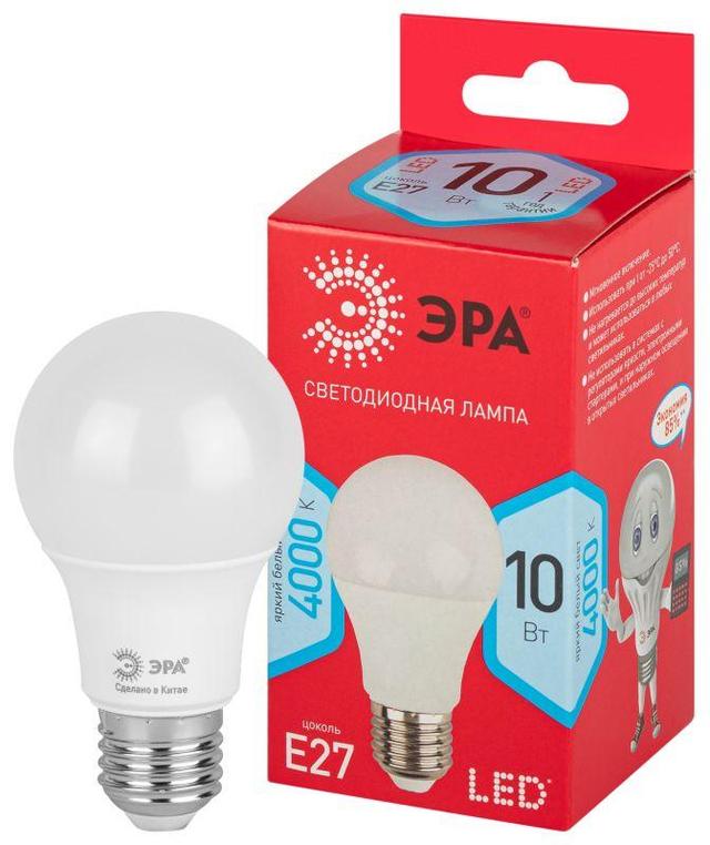 Лампа светодиодная RED LINE LED A60-10W-840-E27 R 10Вт A60 груша 4000К нейтр. бел. E27 Эра Б0049635