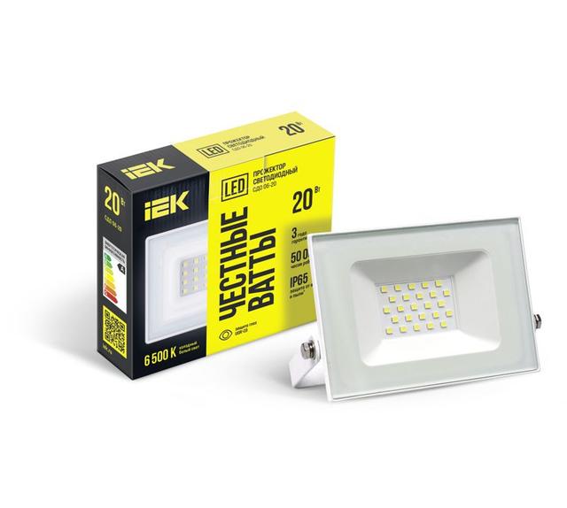 Прожектор светодиодный СДО 06-20 6500К IP65 бел. IEK LPDO601-20-65-K01