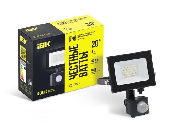 Прожектор светодиодный СДО 06-20Д 6500К IP54 с ДД черн. IEK LPDO602-20-65-K02